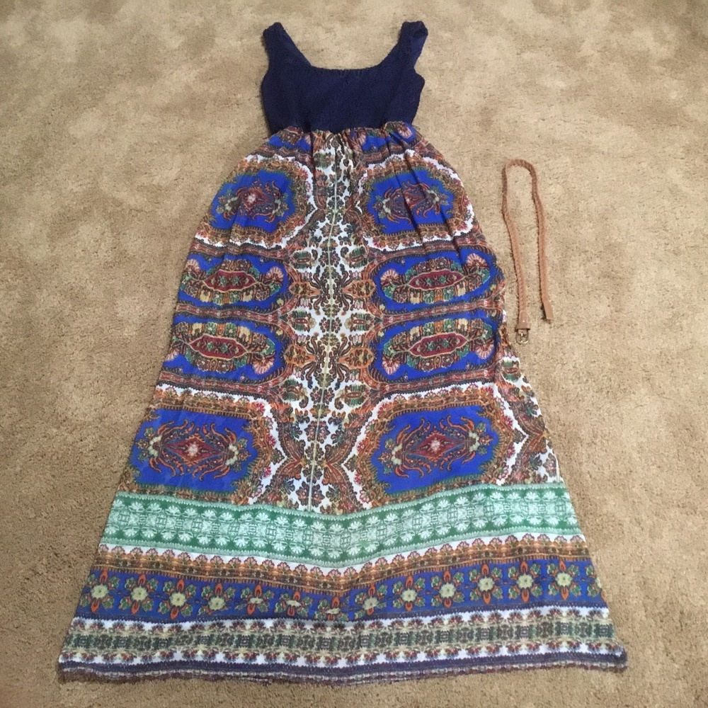 Summer Dress Blue Orange and Green with belt. - Picture 2 of 9